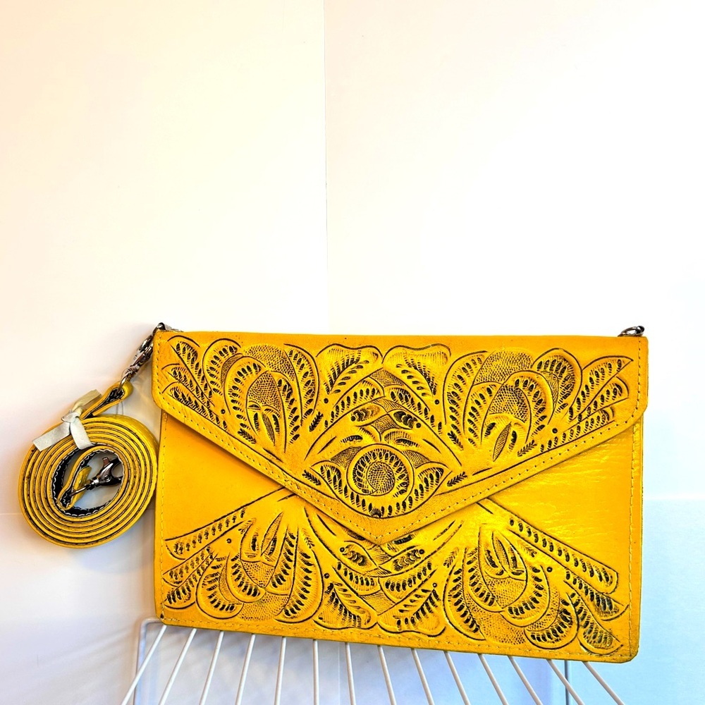 Yellow Crossbody Bag with Intricate Design